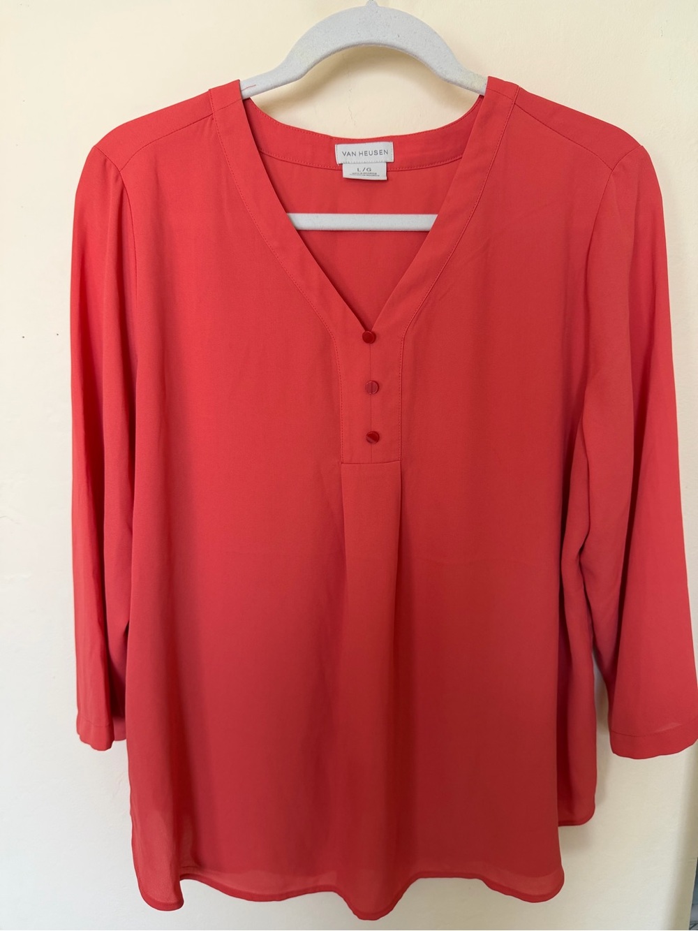 Van Heusen  Coral Red V-Neck Three-Button Women's Blouse